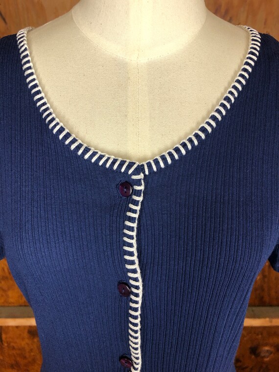 Vintage 90s NOS Navy Blue Filati Ribbed Top with … - image 4