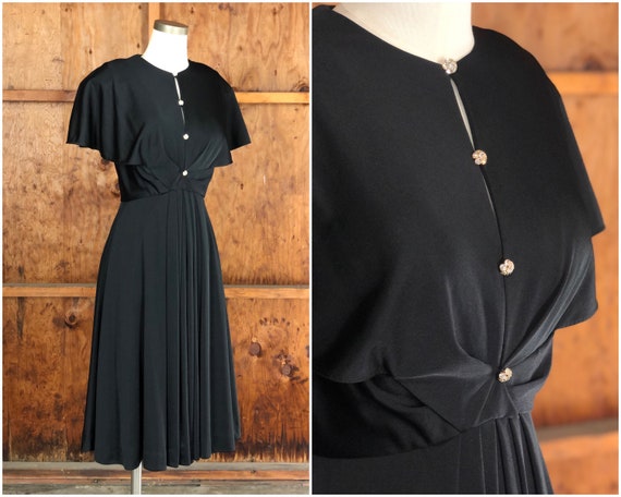 Vintage 70s Glam Flutter Sleeve Black Disco Dress