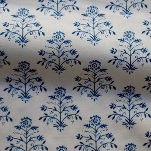 Blue & White Floral Fabric Flowers Fabric 100 Cotton Duck Etsy