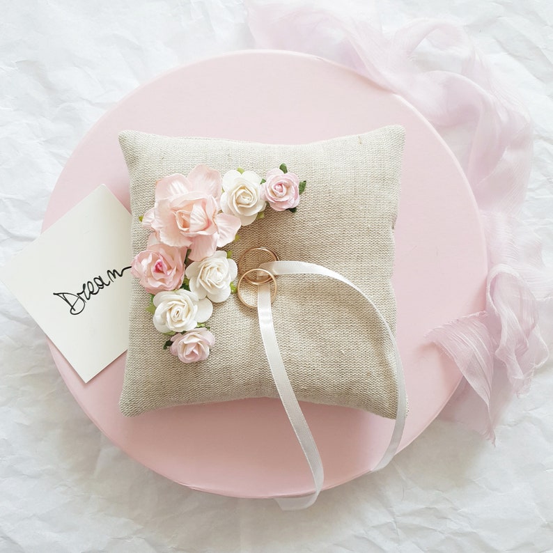 Ring holder Ring bearer pillow Blush Wedding ring pillow Blush Ring pillow with flowers