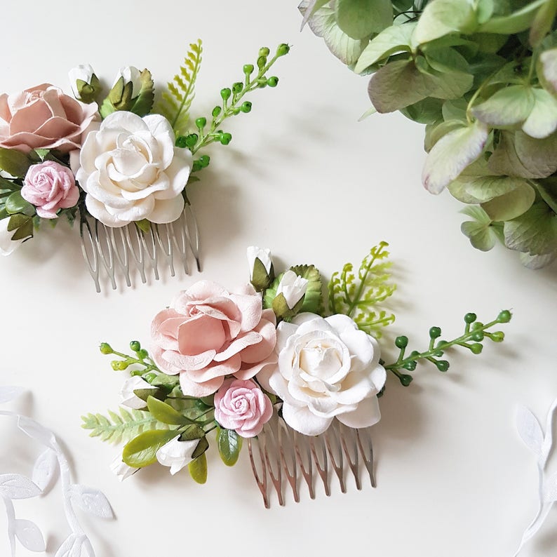 Rustic flower headpiece Blush pink flower comb Bridal wedding blush comb Bridal headpiece Bridesmaid headpiece Hair comb Floral accessories