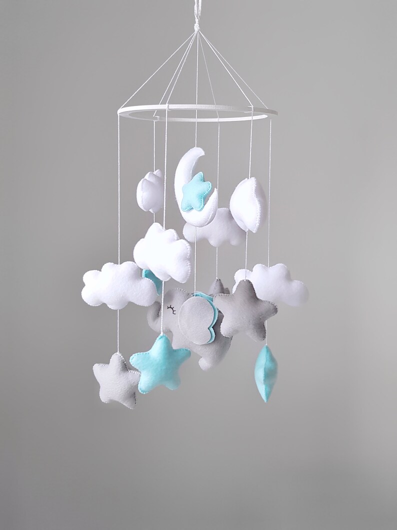 Minimalistic Felt Boy Mobile Grey Mint Boy Crib Mobile Etsy