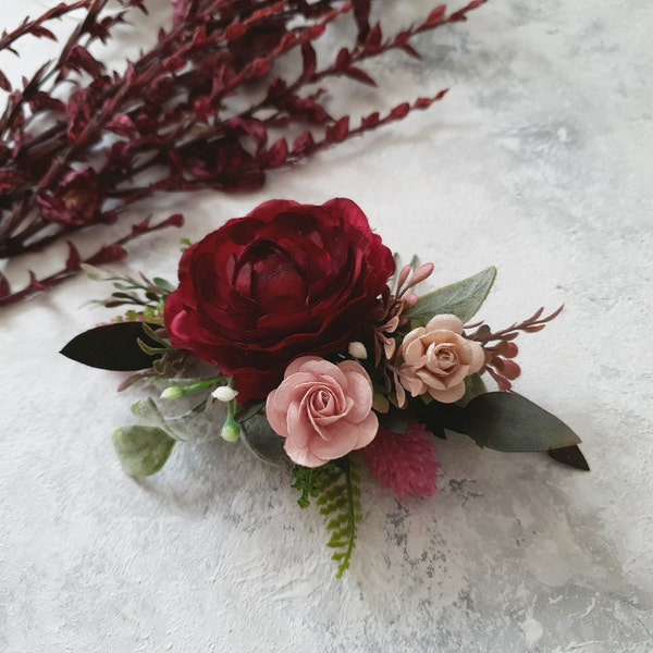 Fall Burgundy flower comb Burgundy flower hair comb Burgundy blush comb Boho Floral accessories Boho headpiece Bridesmaid headpiece