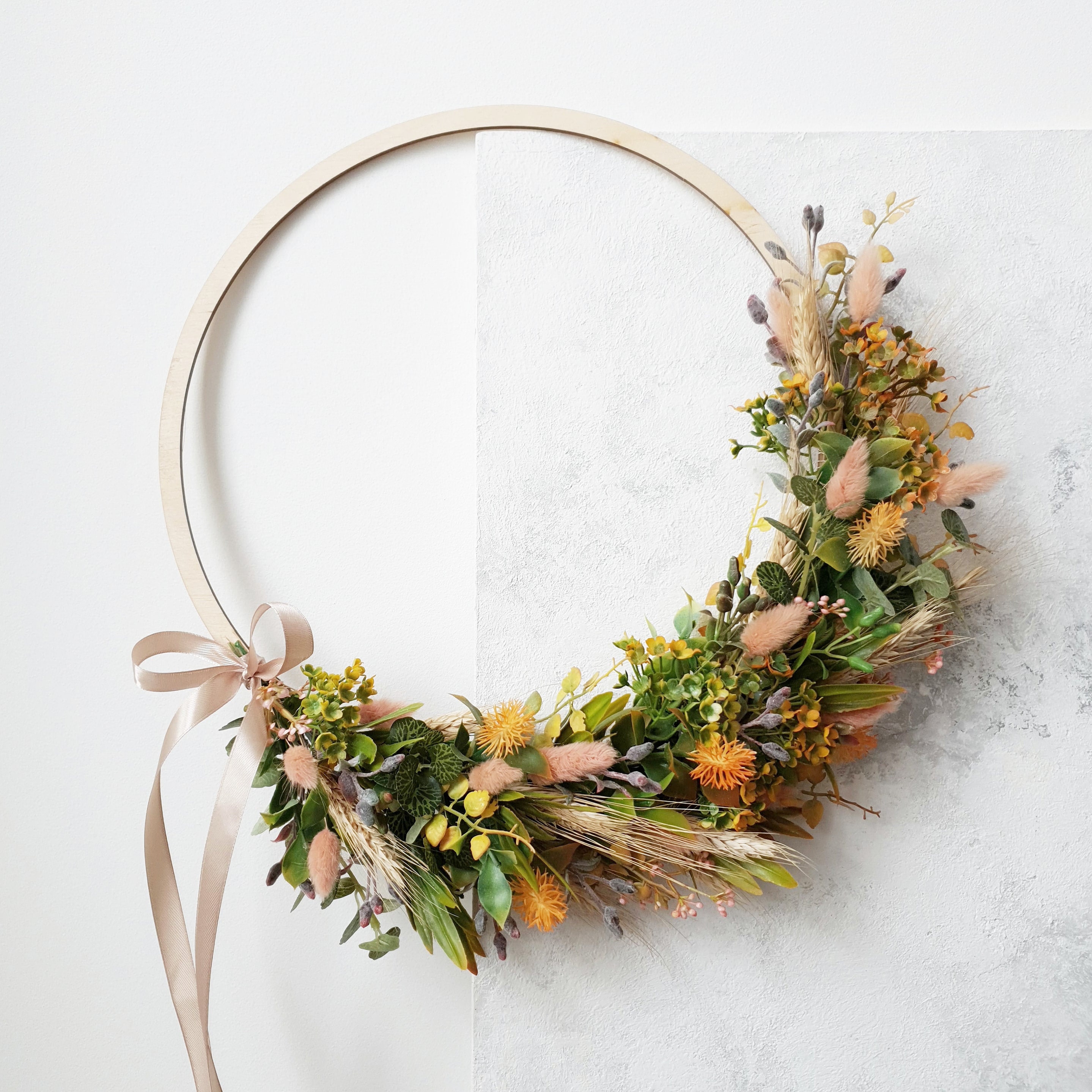 Fall flower hoop wreath Dried wheat hoop wreath Home dried Etsy