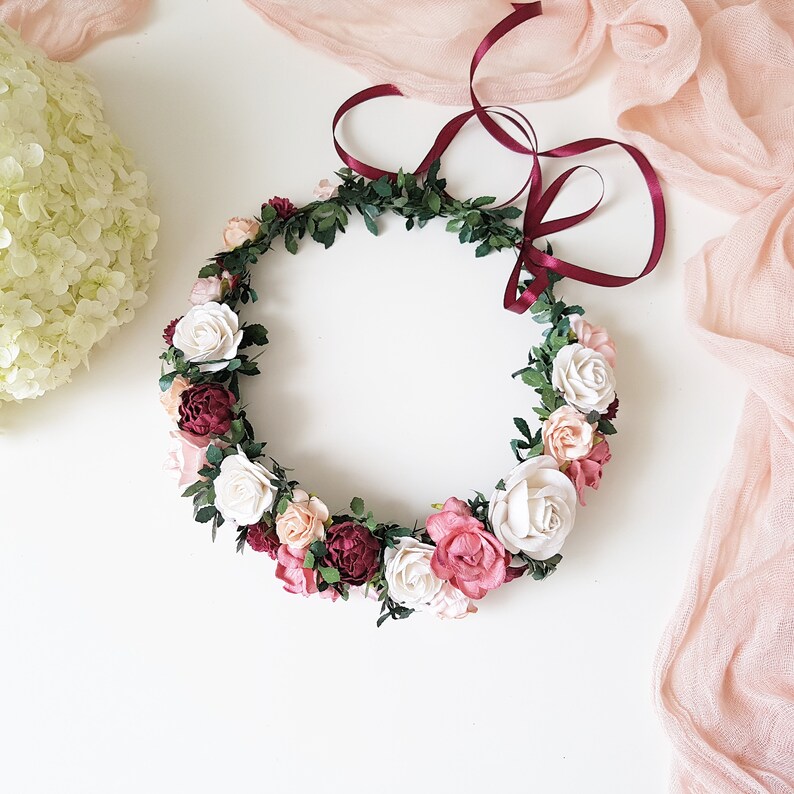 Fall Burgundy Bridal flower crown Burgundy wedding headpiece Etsy