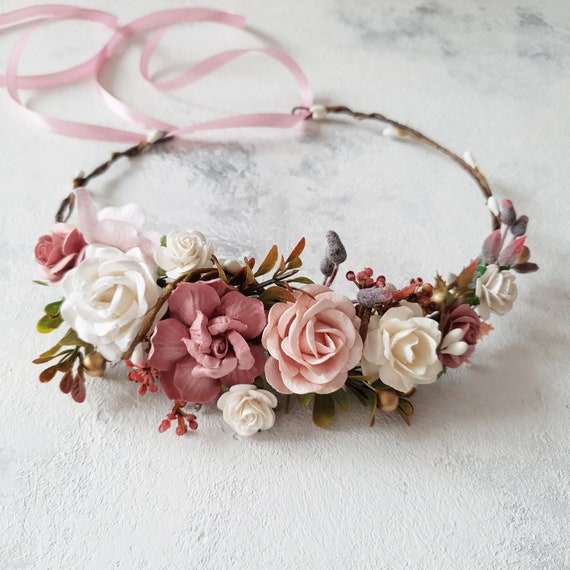 Dusky pink flower headband