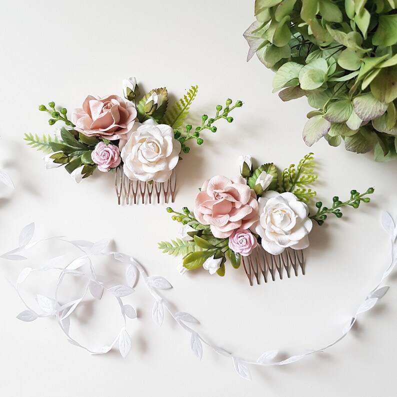 Rustic flower headpiece Blush pink flower comb Bridal wedding blush comb Bridal headpiece Bridesmaid headpiece Hair comb Floral accessories
