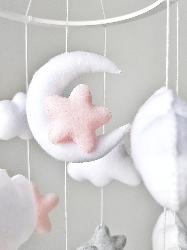 Clouds stars girly crib mobile / Grey blush pink crib mobile / Etsy