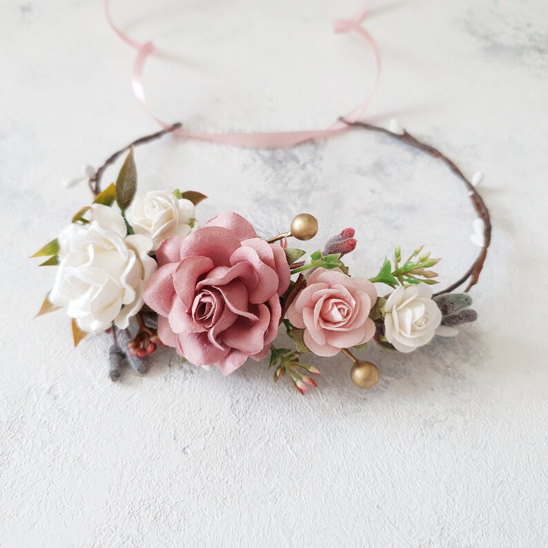 Baby dusty rose flower crown Mom and me dusty pink set Dusty Etsy
