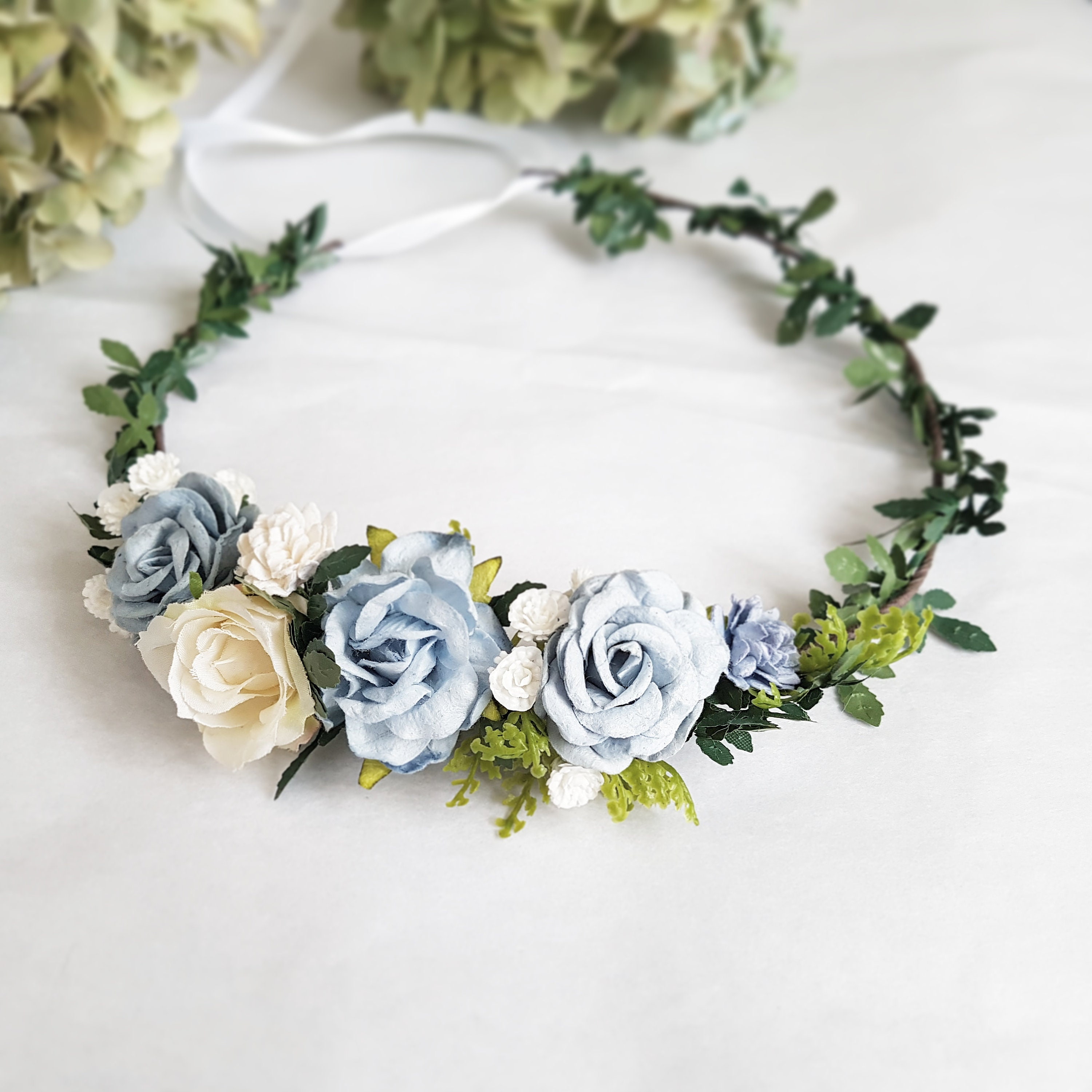 Dusty flower crown Dusty crown with baby breath Dusty Blue Etsy