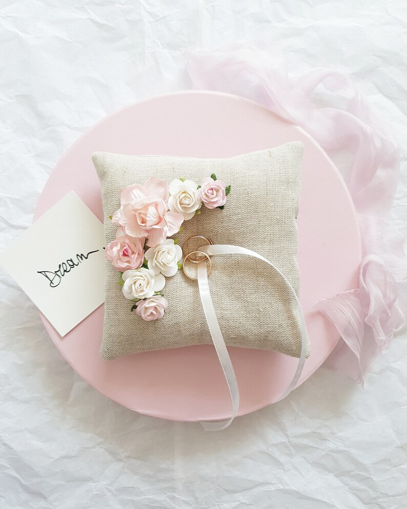 Ring holder Ring bearer pillow Blush Wedding ring pillow Blush Ring pillow with flowers