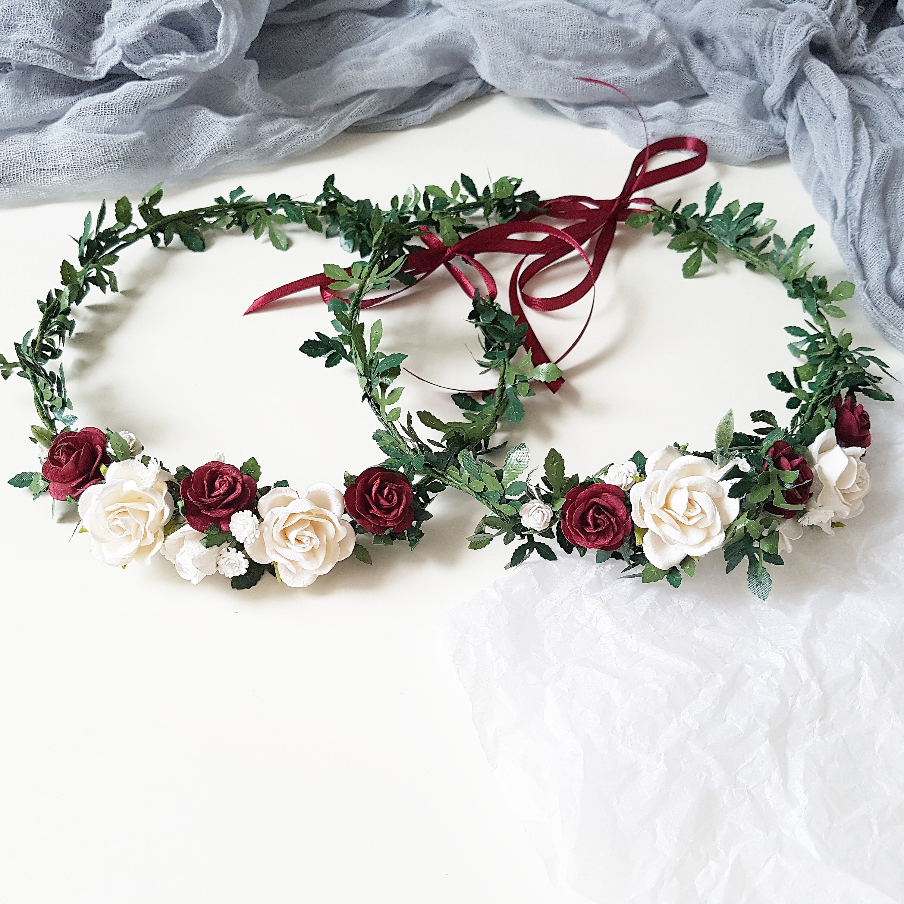 Burgundy wedding Flower crown Burgundy wedding headpiece Etsy