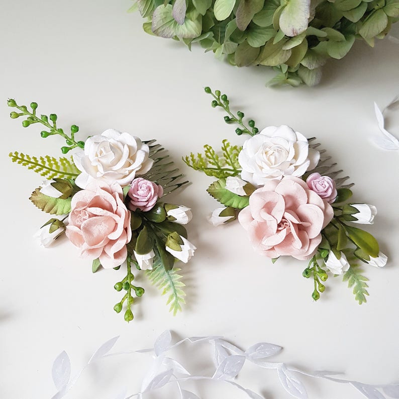 Rustic flower headpiece Blush pink flower comb Bridal wedding blush comb Bridal headpiece Bridesmaid headpiece Hair comb Floral accessories