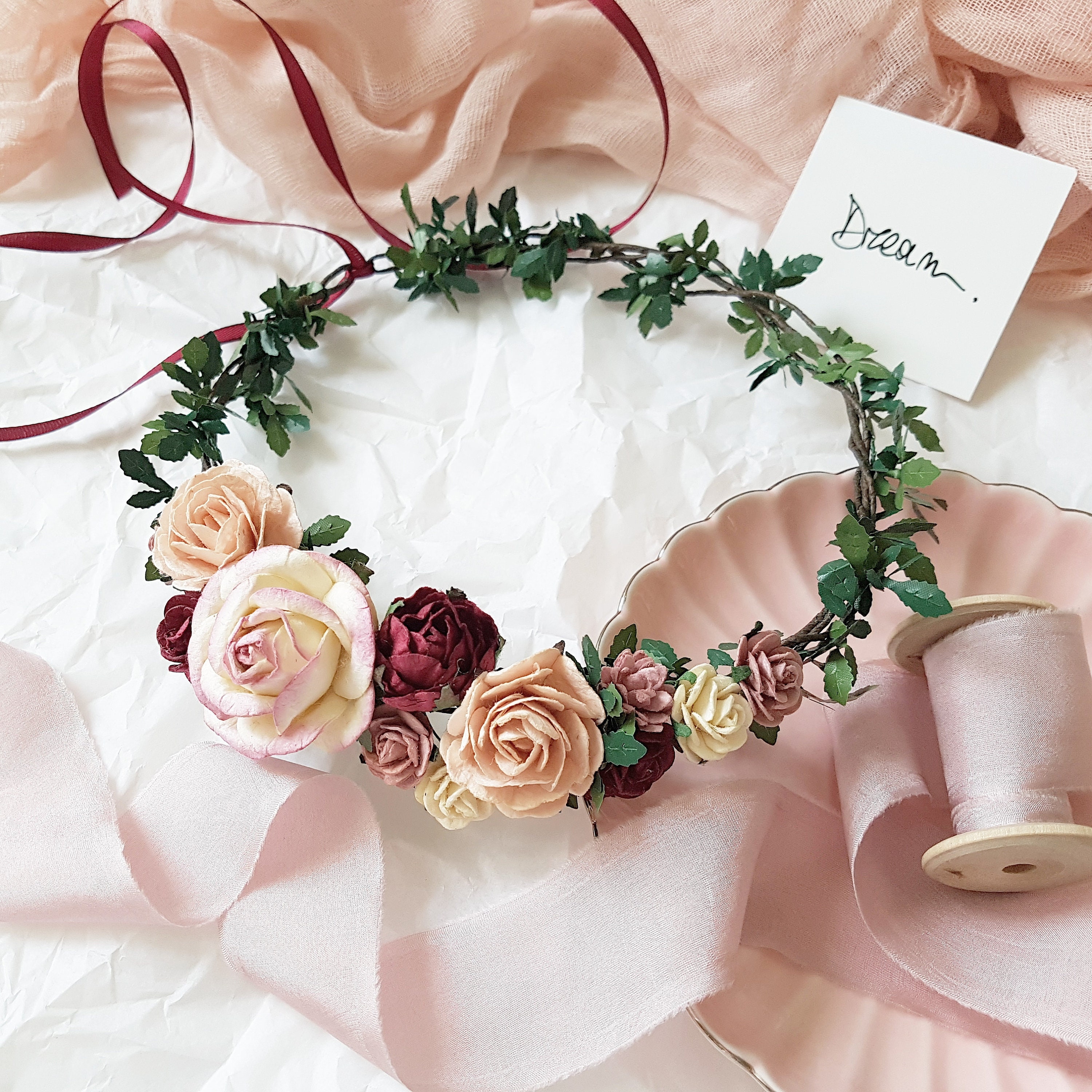 Blush Dusty rose burgundy bridal headpiece Dusty pink burgundy Etsy