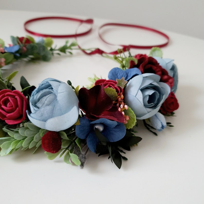 Burgundy dusty blue flower crown Dusty blue flower crown Etsy