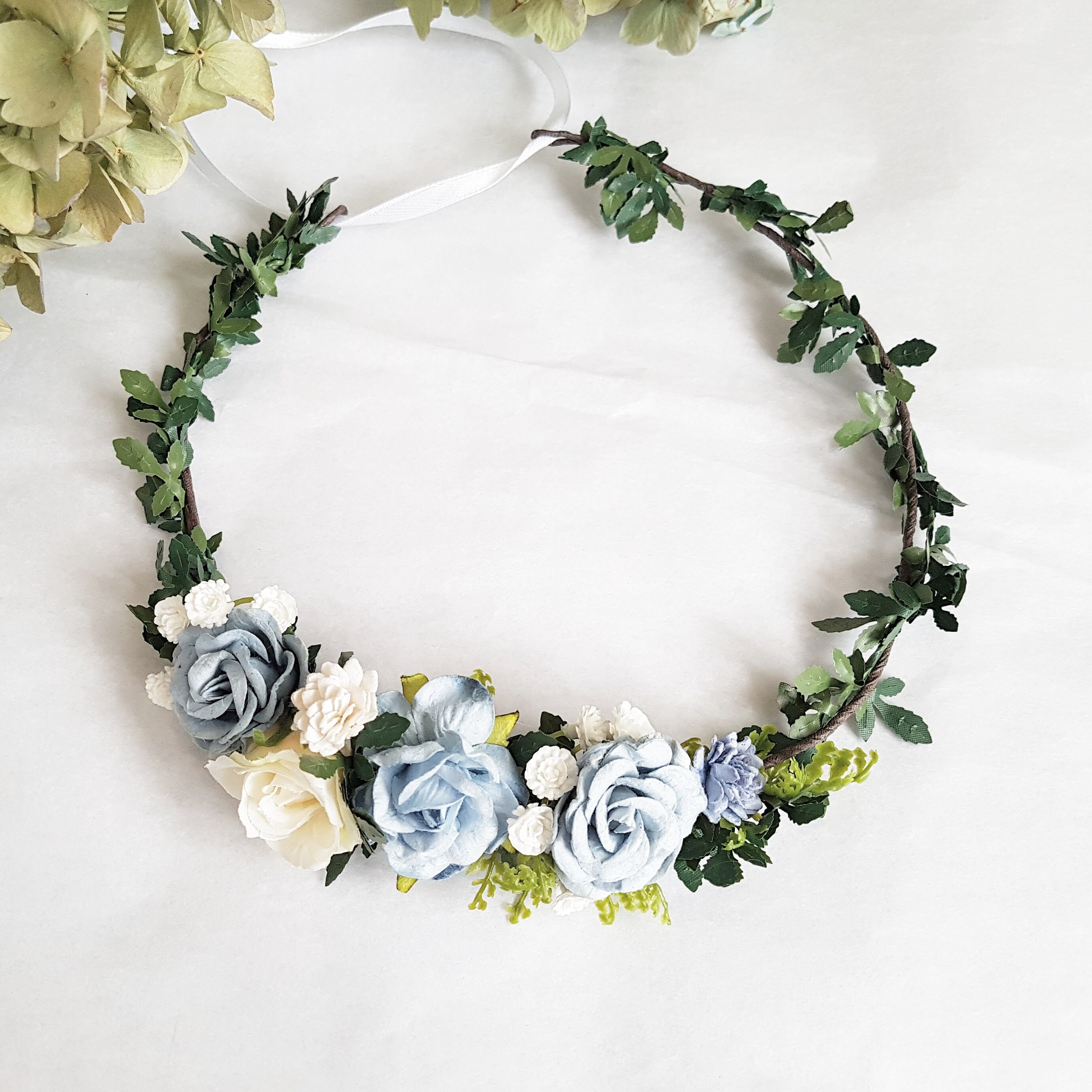 Dusty flower crown Dusty crown with baby breath Dusty Blue Etsy