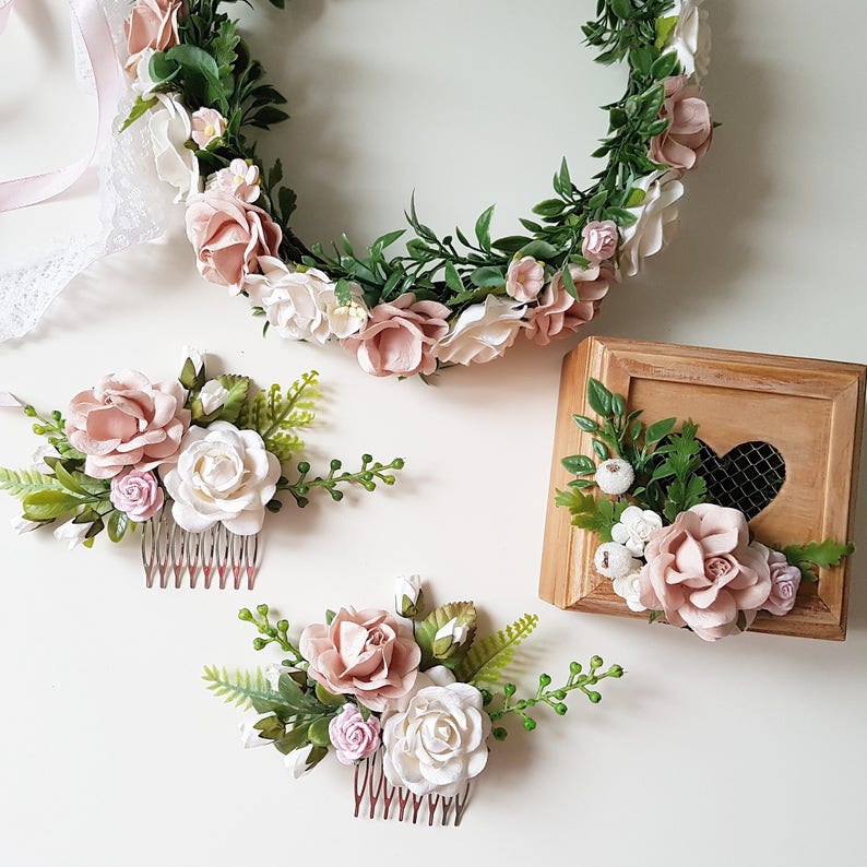 Rustic flower headpiece Blush pink flower comb Bridal wedding blush comb Bridal headpiece Bridesmaid headpiece Hair comb Floral accessories