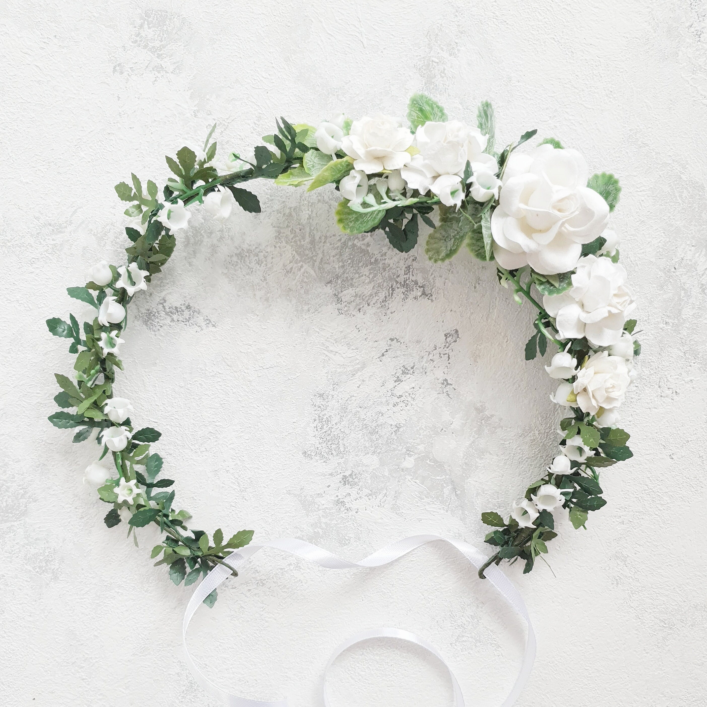 White deep greenery flower crown White Wedding flower crown Etsy