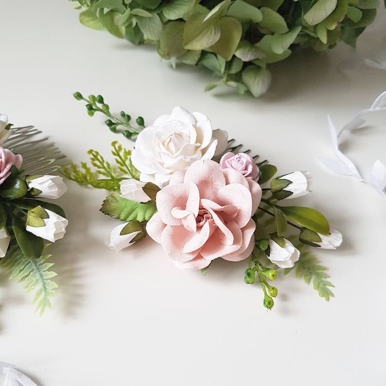 Rustic flower headpiece Blush pink flower comb Bridal wedding blush comb Bridal headpiece Bridesmaid headpiece Hair comb Floral accessories
