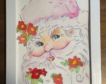 Vintage Santa Watercolor Painting, Christmas Decor, Holiday Decor, Watercolor Painting