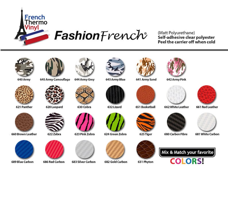 Army and 3D ***Mix /& Match your favorite colors*** Animal Vinyl Sheet 15 x 12 FASHION FRENCH Heat Transfer
