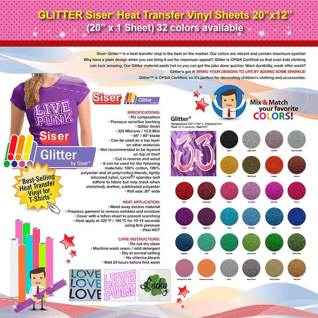 Siser Glitter HTV is recognized as the best on the market. The colors are  vibrant and contain maximum sparkle.
