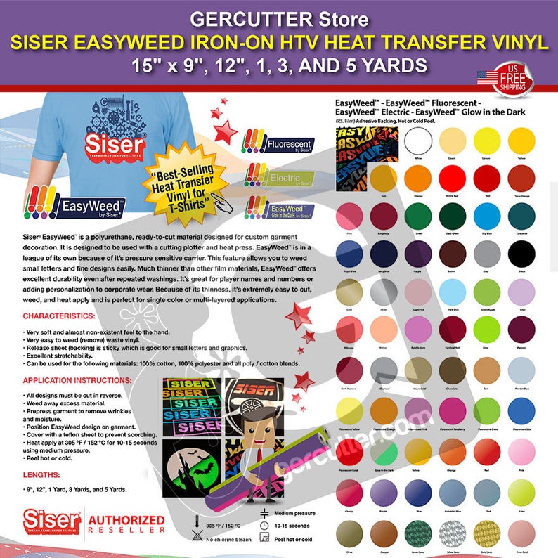 Siser Easyweed IRON-ON HTV Heat Transfer Vinyl 15 X 9, 12, 1, 3, and 5 ...