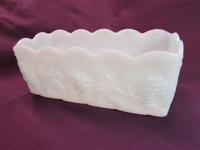 Anchor Hocking Fire King White Milk Glass Planter With Grape Design Etsy