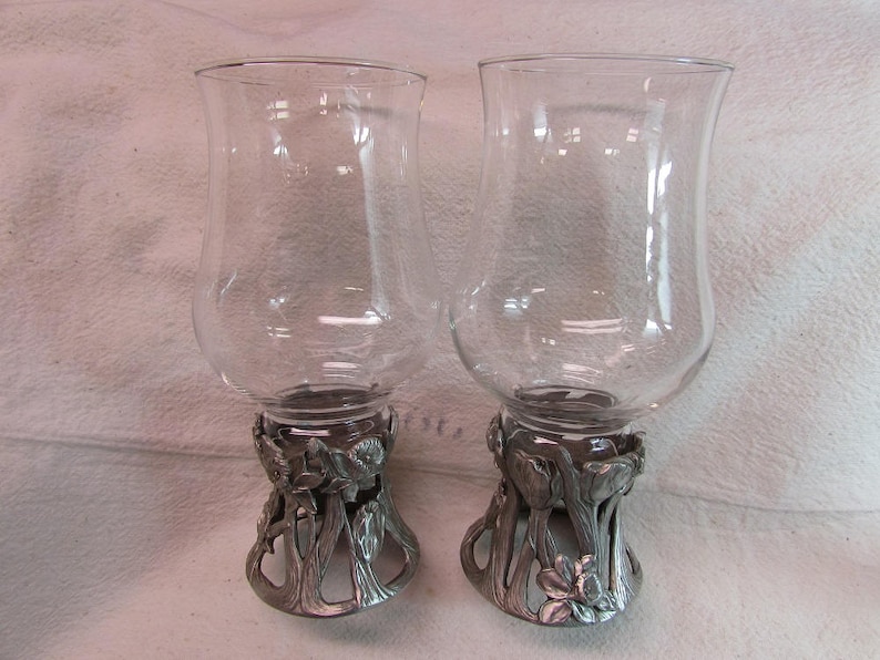 Seagull Pewter Candle Holders With Hurricane Globes, Set of 2 Etsy