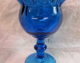 Vintage Blue Footed Vase With Ruffled Edge