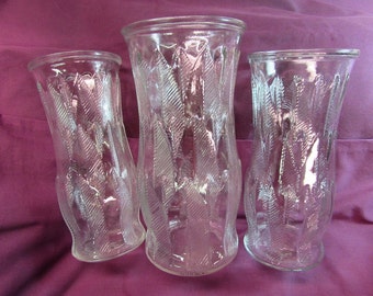 E.O. Brody Set of 3 Glass Feather Pattern Vases