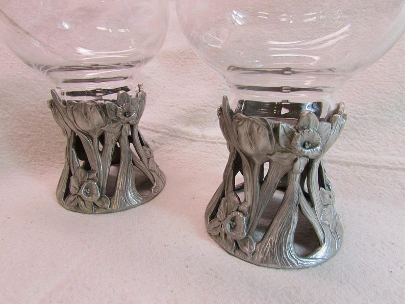 Seagull Pewter Candle Holders With Hurricane Globes, Set of 2 Etsy