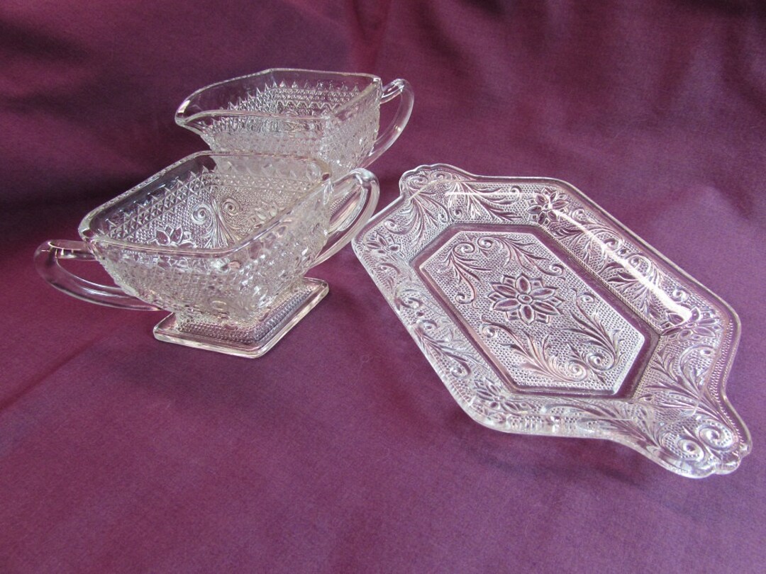 Indiana Glass Tiara Sandwich Clear Glass Creamer, Sugar, and Tray Etsy