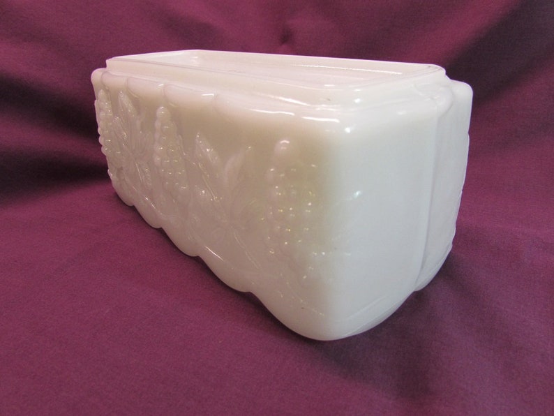 Anchor Hocking Fire King White Milk Glass Planter With Grape Design Etsy