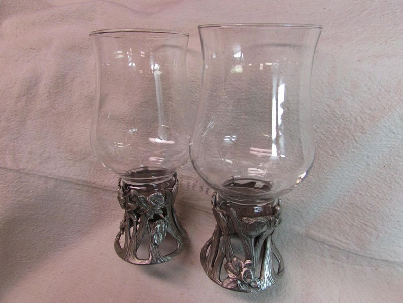 Seagull Pewter Candle Holders With Hurricane Globes, Set of 2 Etsy