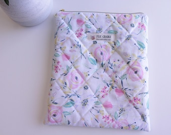 Quilted Book Sleeve, Padded Cotton Book Pouch, Booklover Gift (9x11 Inches)