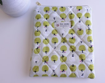 Quilted Book Sleeve, Padded Cotton Book Pouch, Booklover Gift (9x11 Inches)