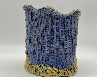 Ceramic Hand Built Pottery for Succulents Cactus Plants by Artist Connie Born Egyptian Glyphs