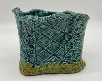 Ceramic Hand Built Pottery for Succulents Cactus Plants Turtle Pattern by Artist Connie Born