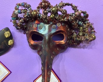 Original Mardi Gras MisChief Masquerade Steampunk  Raku Mask by Connie Born & KLH Pottery