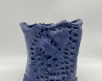 Ceramic Hand Built Pottery for Succulents Cactus Plants by Artist Connie Born Blue
