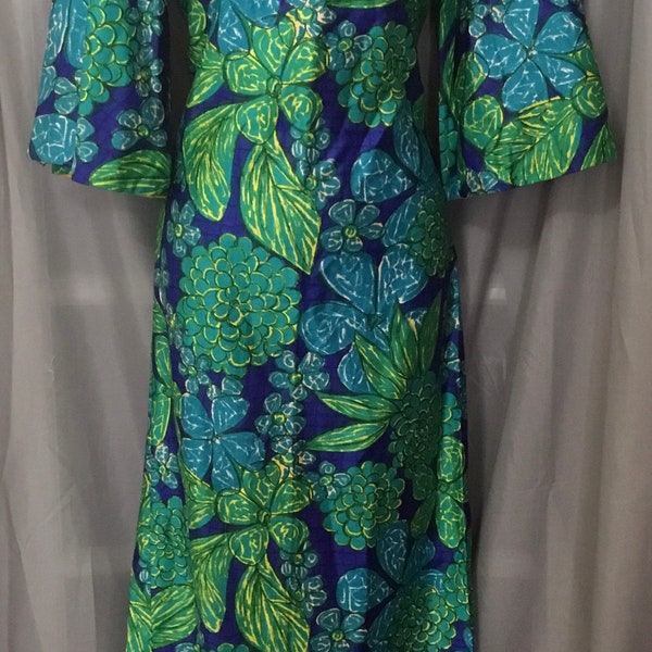 Polished Cotton Multicolor — Green, Blue, Yellow, Aqua — Floral Caftan Kaftan MuMu Pake Muu With the Most Amazing Sleeves