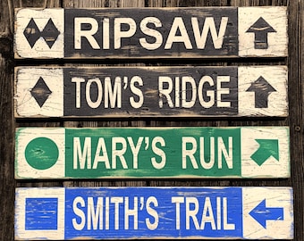 Personalized Ski Trail Sign Set: Rustic Cabin Decor, Sports Bar Accents