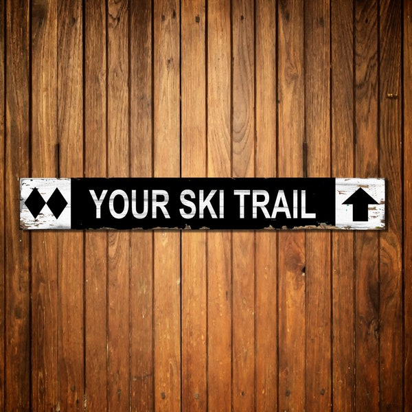 Double Diamond Personalized Ski Trail Sign, Mountain Hiking Resort Style, Sport Bar Restaurant  and Cabin Decor, Snowboard Skating Hiking