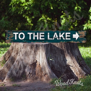 To The Lake sign arrow direction, Lake House Decor, Fishing Hole Cabin Hunting Lodge Mantle Sign, Wooden Distressed Lake decor sign