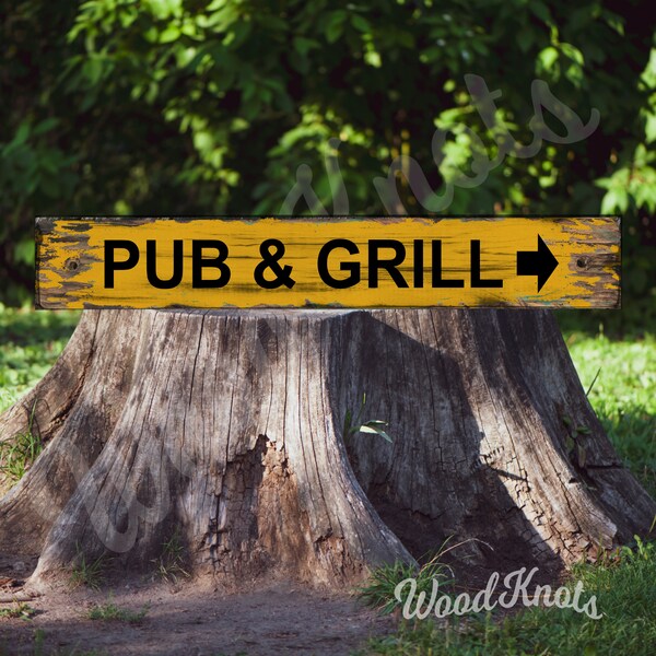 Pub and Grill Rustic Wood Sign, Distressed Sports Bar Club business Decor, Man Cave home bedroom festival  Click for details!