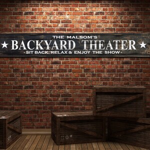 Backyard Theater Sign, Personalized sign, family name sign, movie night outdoors, popcorn drinks snacks, summer outdoor event, gift for dad