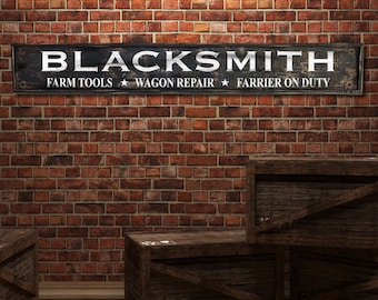 Rustic Blacksmith Sign: Distressed Wood, Farmhouse Decor