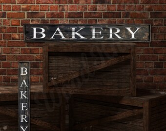 Bakery Sign Custom Choice of Horizontal or Vertical, Rustic Distressed framed wooden farmhouse or business wall decor,  Click for details!