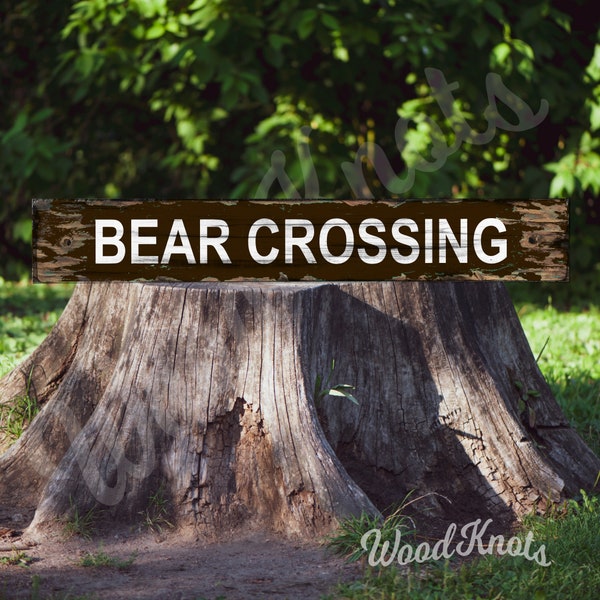 Bear Crossing Rustic Wooden Lodge Sign, Distressed Lodge Log Cabin Wood Sign, Bar Decor Man Cave, Arrow Destination Sign, Click For Details